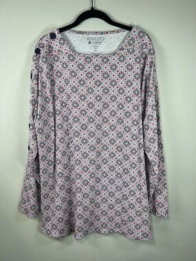 Coolibar Breakwater Tunic Top Shirt Red White Blue Geometric UPF 50+ Beachy  XXL